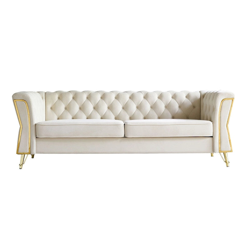 Tufted Velvet Chesterfield Sofa with Gold Metal Legs Orange