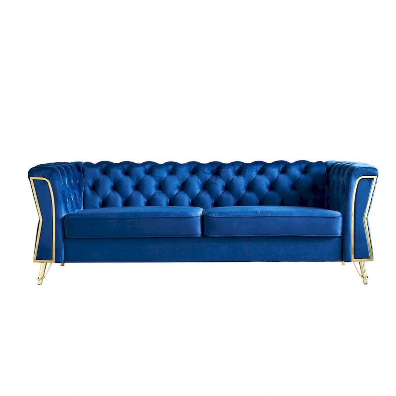 Tufted Velvet Chesterfield Sofa with Gold Metal Legs Orange