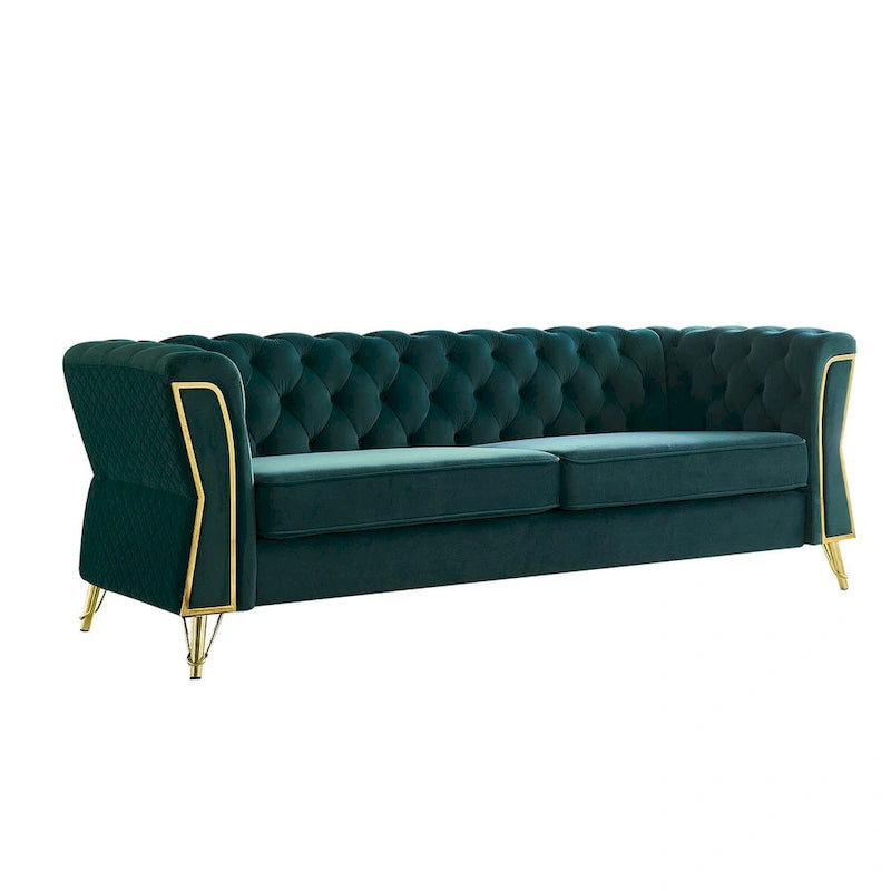 Tufted Velvet Chesterfield Sofa with Gold Metal Legs Orange