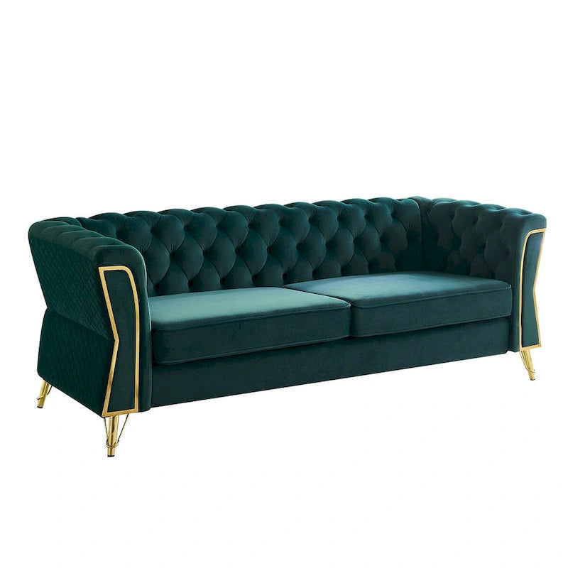 Tufted Velvet Chesterfield Sofa with Gold Metal Legs Orange