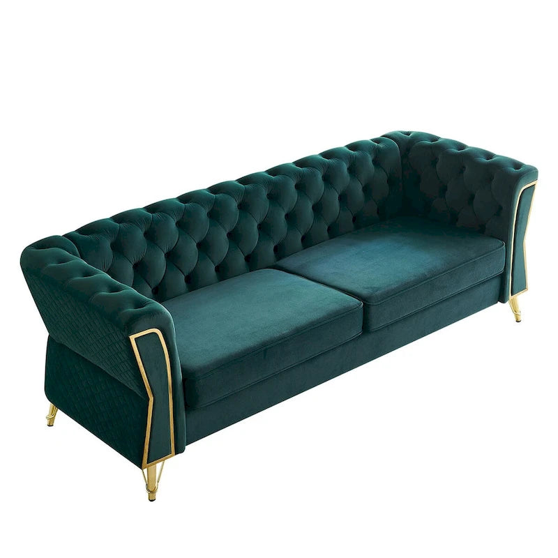 Tufted Velvet Chesterfield Sofa with Gold Metal Legs Orange