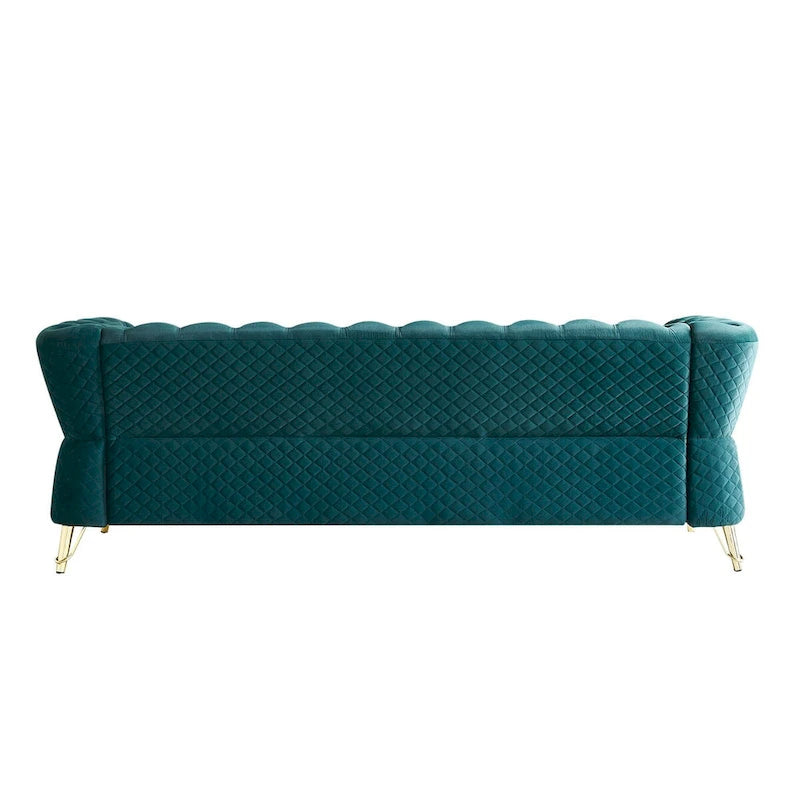 Tufted Velvet Chesterfield Sofa with Gold Metal Legs Orange