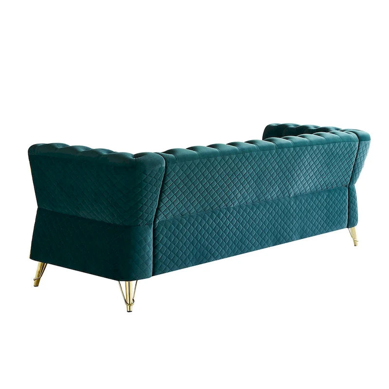 Canapé chesterfield en velours tufté avec pieds en métal doré orange