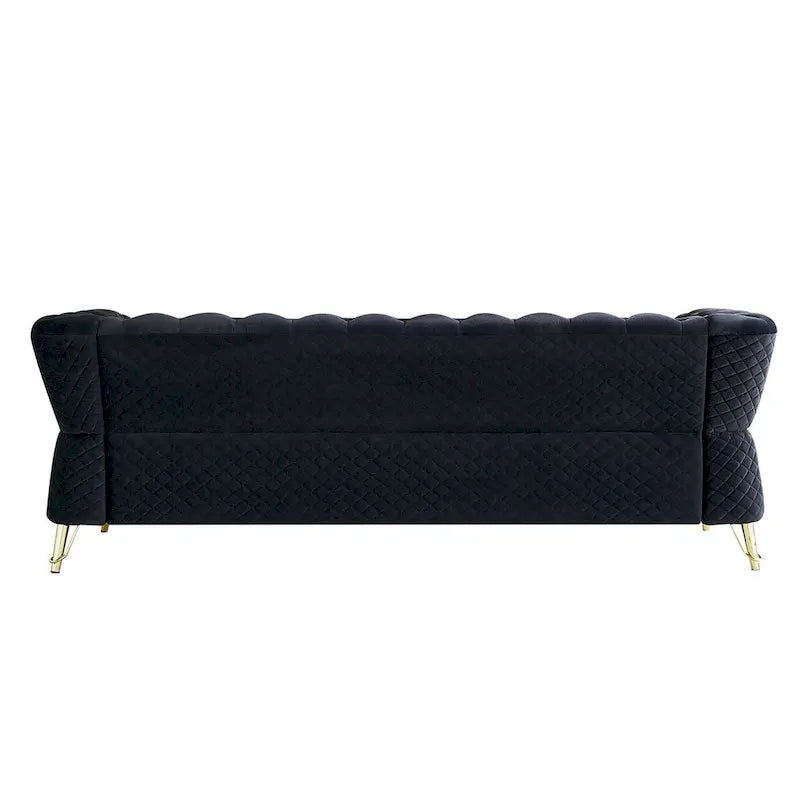 Canapé chesterfield en velours tufté avec pieds en métal doré orange