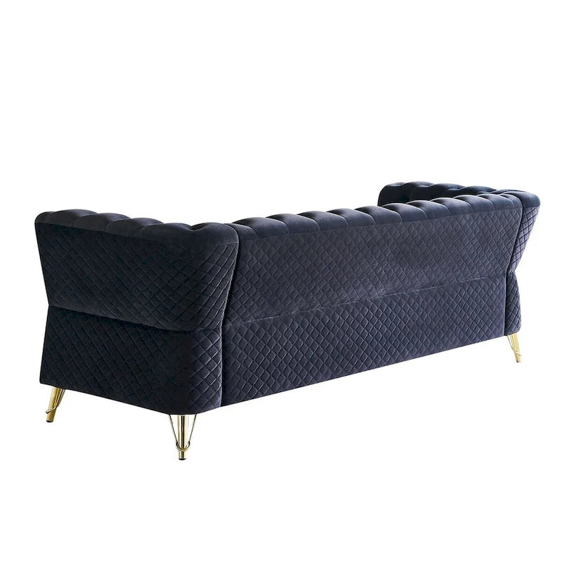 Canapé chesterfield en velours tufté avec pieds en métal doré orange