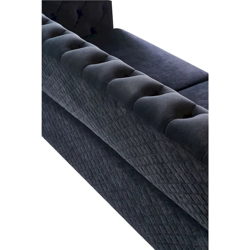 Canapé chesterfield en velours tufté avec pieds en métal doré orange