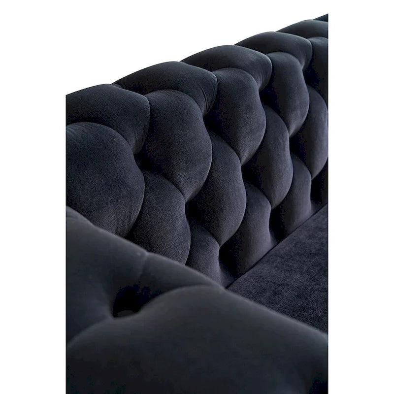 Canapé chesterfield en velours tufté avec pieds en métal doré orange