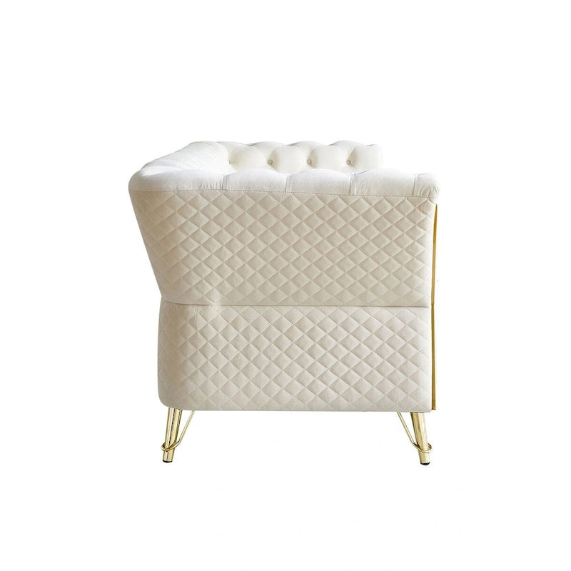 Canapé chesterfield en velours tufté avec pieds en métal doré orange