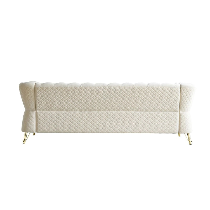 Canapé chesterfield en velours tufté avec pieds en métal doré orange