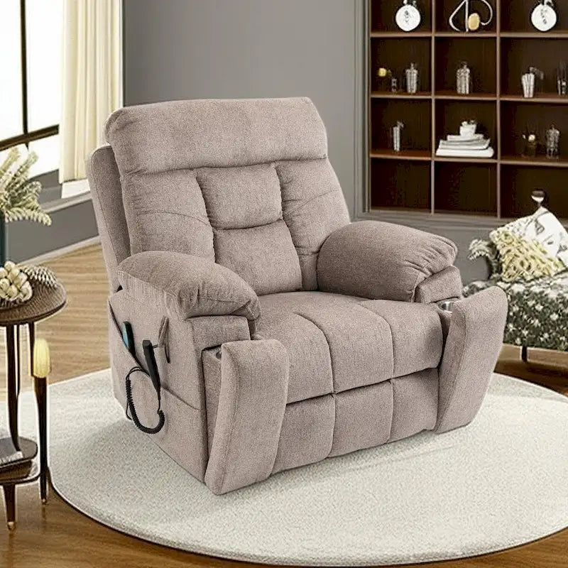 Oversized Power Lift Recliner Chair with Heat Massage Brown Chenille