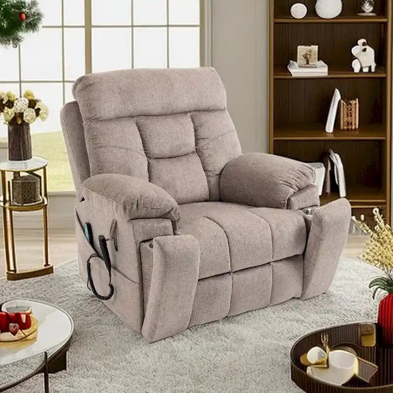 Oversized Power Lift Recliner Chair with Heat Massage Brown Chenille