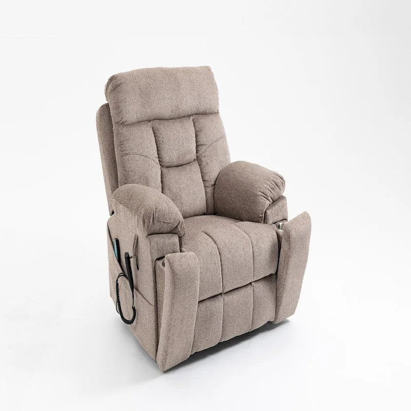 Fauteuil inclinable électrique surdimensionné avec fonction de levage, chaleur et massage, en chenille marron