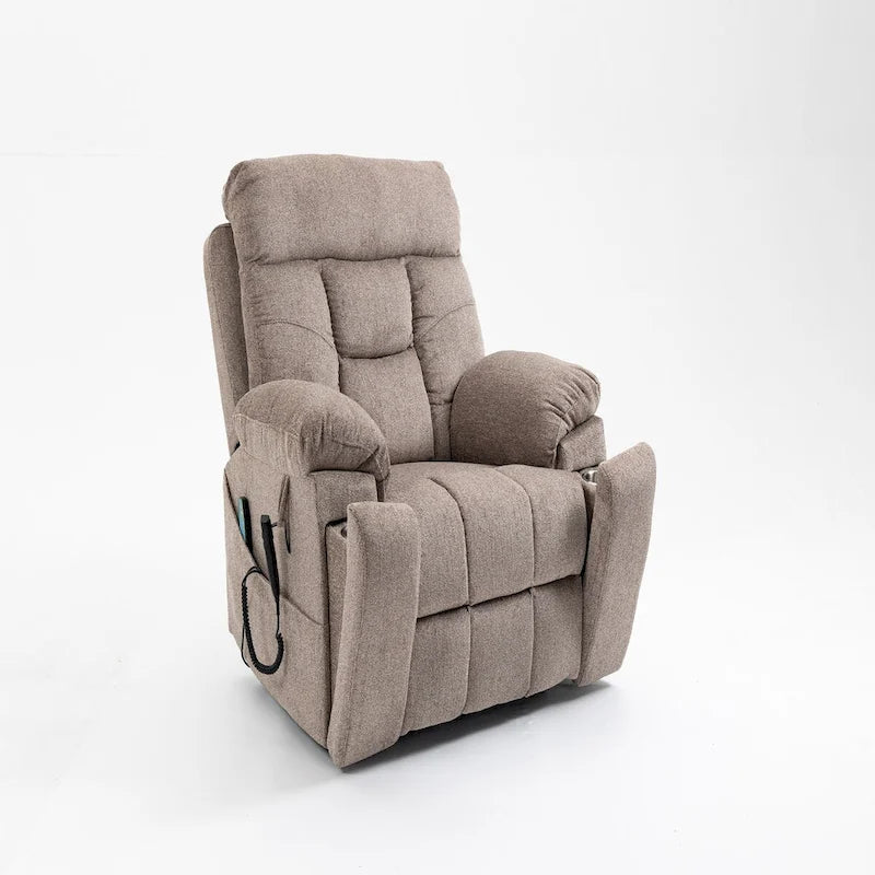 Fauteuil inclinable électrique surdimensionné avec fonction de levage, chaleur et massage, en chenille marron