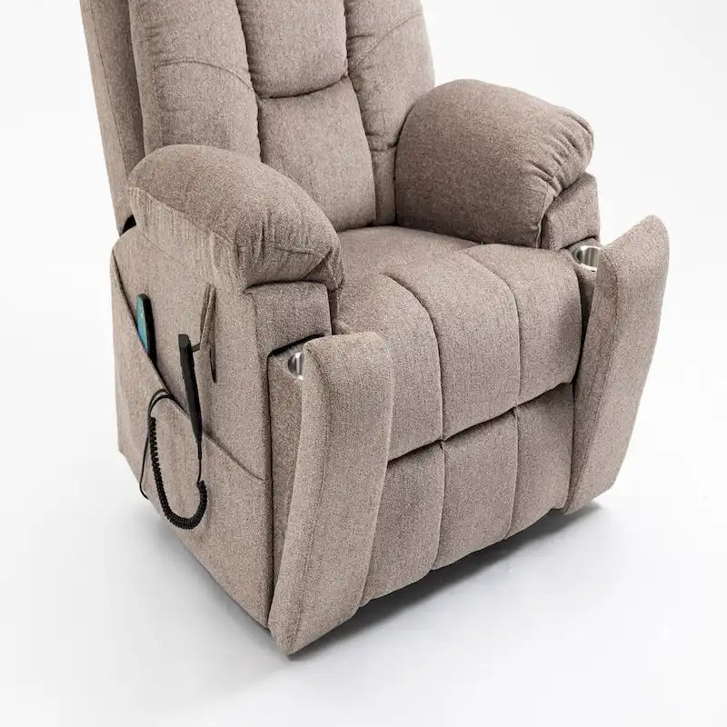 Fauteuil inclinable électrique surdimensionné avec fonction de levage, chaleur et massage, en chenille marron