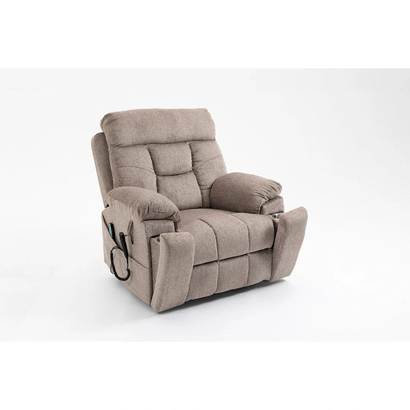Fauteuil inclinable électrique surdimensionné avec fonction de levage, chaleur et massage, en chenille marron
