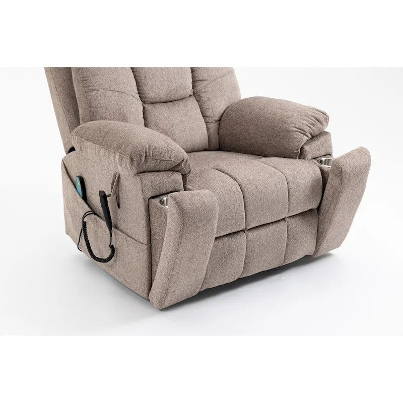 Fauteuil inclinable électrique surdimensionné avec fonction de levage, chaleur et massage, en chenille marron