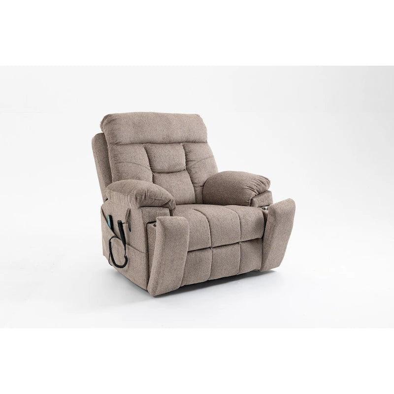 Fauteuil inclinable électrique surdimensionné avec fonction de levage, chaleur et massage, en chenille marron