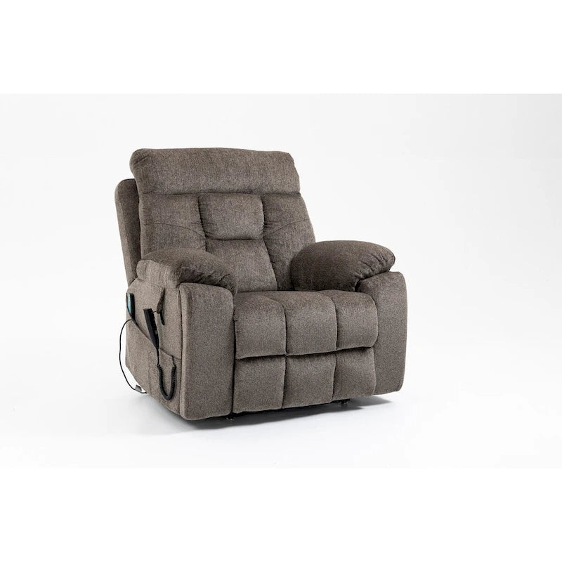 Fauteuil inclinable électrique surdimensionné avec fonction de levage, chaleur et massage, en chenille marron