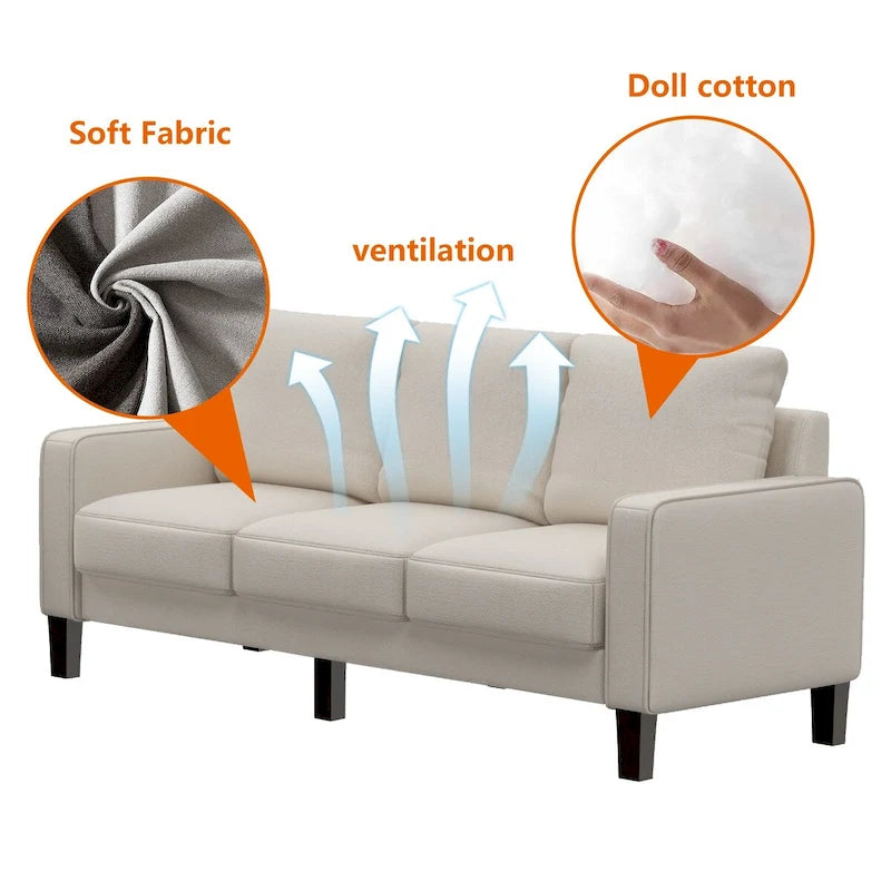 Upholstered Living Room Sofa with Solid Wood Legs and Storage