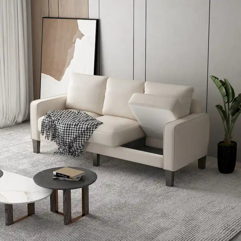 Upholstered Living Room Sofa with Solid Wood Legs and Storage