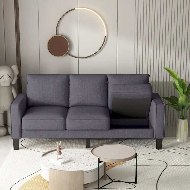 Upholstered Living Room Sofa with Solid Wood Legs and Storage