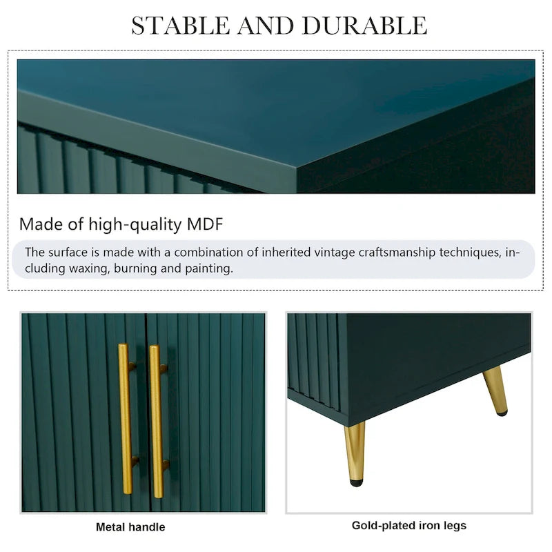 Modern Four-Door Storage Sideboard Cabinet with Vertical Lines and Gold Handles