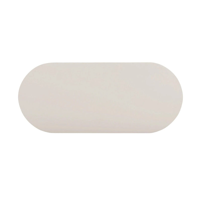 Cream Oval Solid Wood Coffee Table with Ribbed Sculptural Base