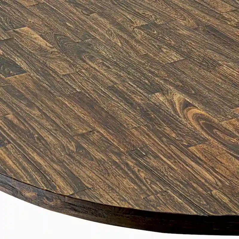 Round Rubberwood Dining Table with Dark Khaki Linen Parson Chairs, Distressed Jacobean