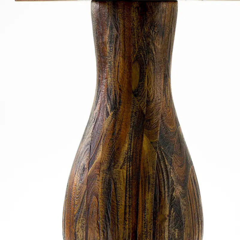 Table à manger ronde en hévéa avec chaises Parson en lin kaki foncé, jacobéen patiné