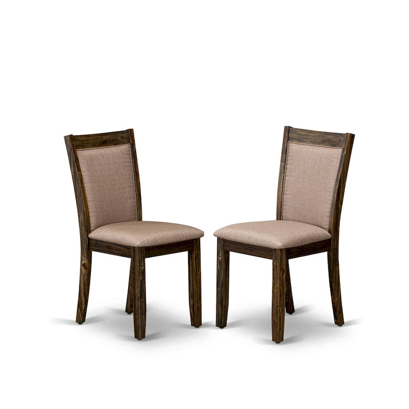 Table à manger ronde en hévéa avec chaises Parson en lin kaki foncé, jacobéen patiné