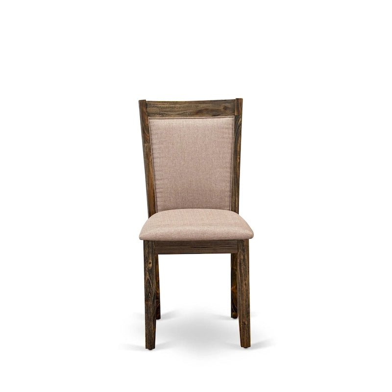 Table à manger ronde en hévéa avec chaises Parson en lin kaki foncé, jacobéen patiné