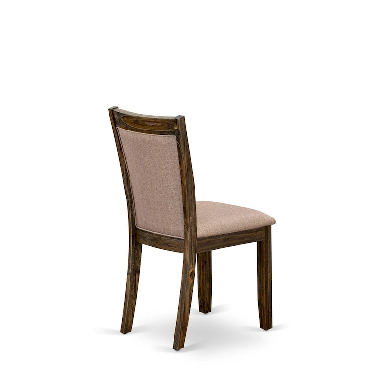 Table à manger ronde en hévéa avec chaises Parson en lin kaki foncé, jacobéen patiné