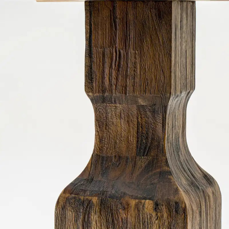 Table à manger ronde en hévéa avec chaises Parson en lin kaki foncé, jacobéen patiné