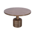 Table à manger ronde en manguier naturel marron avec pied central en laiton