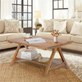 Table basse rectangulaire rustique en bois naturel avec pieds en A et étagère de rangement
