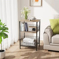 Table d'appoint industrielle marron rustique à 3 niveaux avec panier de rangement en fil métallique noir