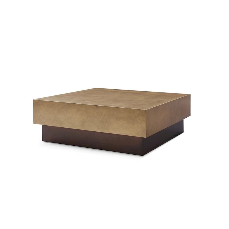 Square Gold Metal Coffee Table with Antique Copper Base