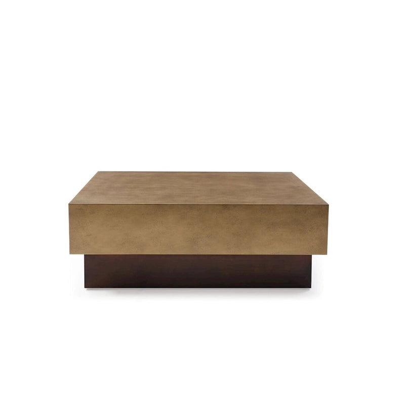 Square Gold Metal Coffee Table with Antique Copper Base
