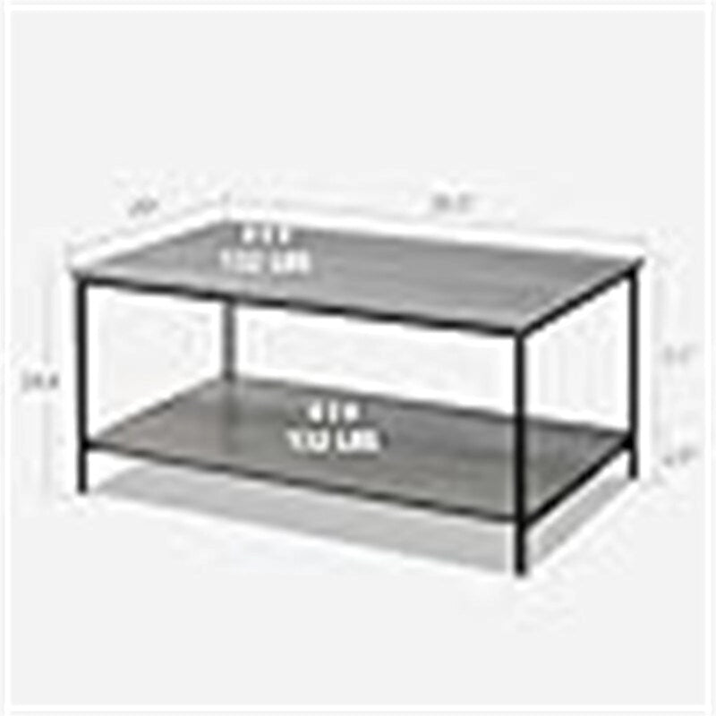 Grey Oak Two-Tier Coffee Table with Open Shelf Black Metal Frame