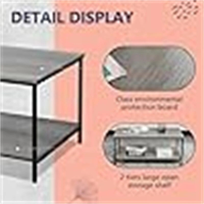 Grey Oak Two-Tier Coffee Table with Open Shelf Black Metal Frame