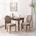 Chaise de salle à manger vintage rembourrée à dossier rond, en bois d'hévéa, lin gris antique crème