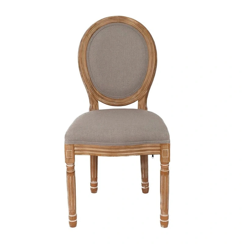 Chaise de salle à manger vintage rembourrée à dossier rond, en bois d'hévéa, lin gris antique crème