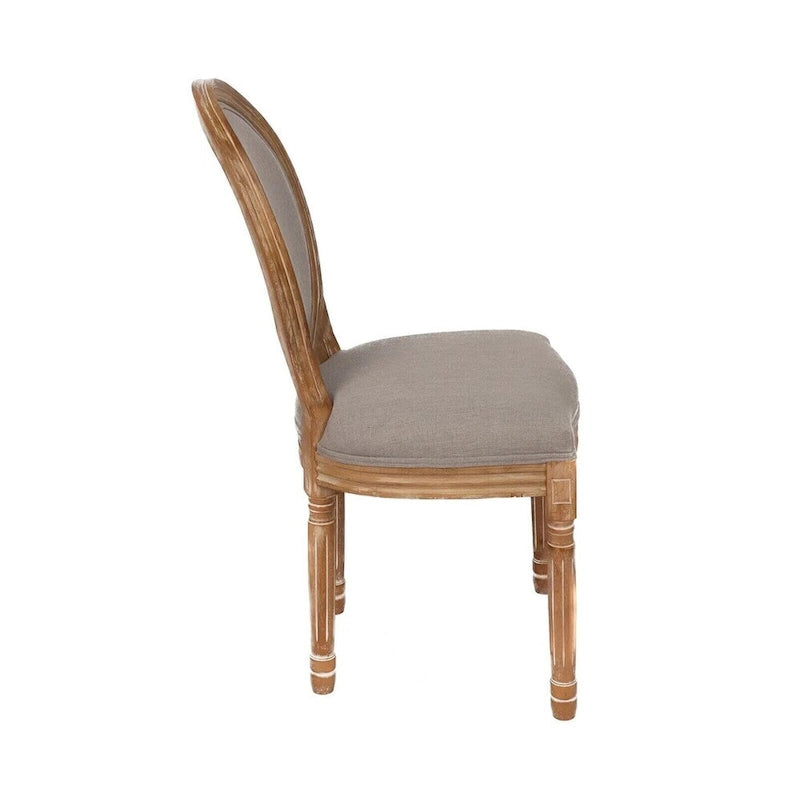 Chaise de salle à manger vintage rembourrée à dossier rond, en bois d'hévéa, lin gris antique crème
