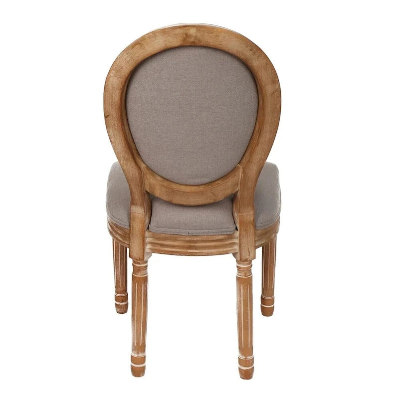Chaise de salle à manger vintage rembourrée à dossier rond, en bois d'hévéa, lin gris antique crème