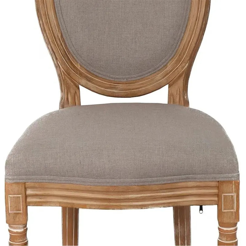Chaise de salle à manger vintage rembourrée à dossier rond, en bois d'hévéa, lin gris antique crème