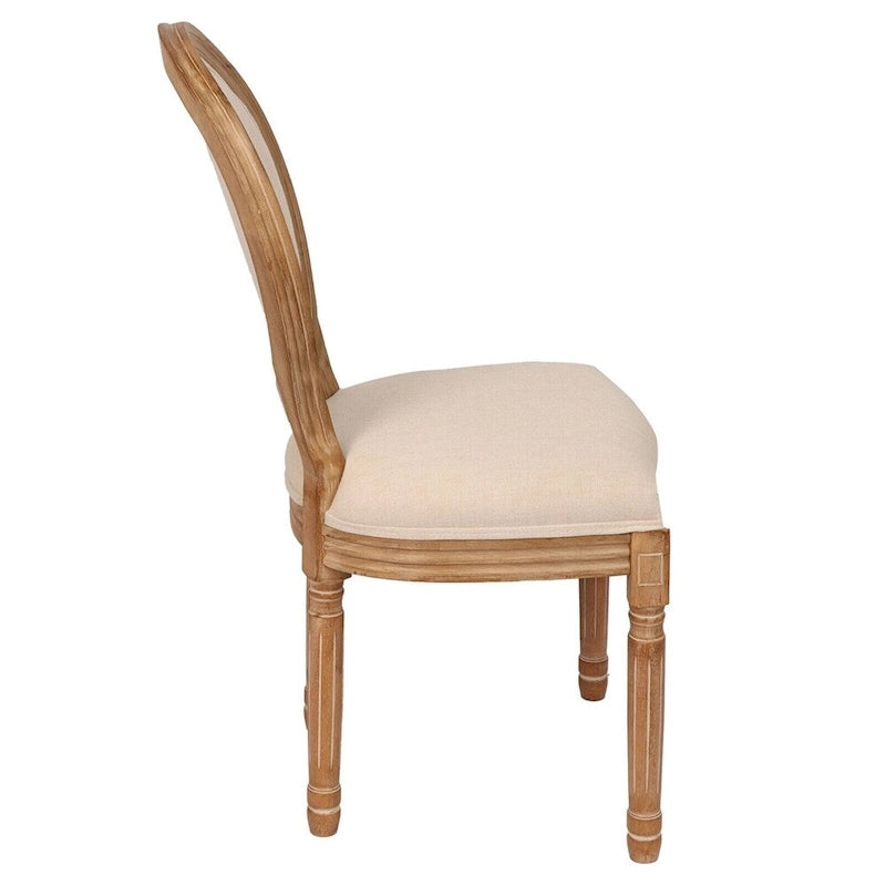 Chaise de salle à manger vintage rembourrée à dossier rond, en bois d'hévéa, lin gris antique crème