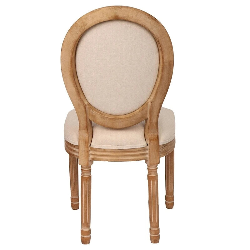 Chaise de salle à manger vintage rembourrée à dossier rond, en bois d'hévéa, lin gris antique crème