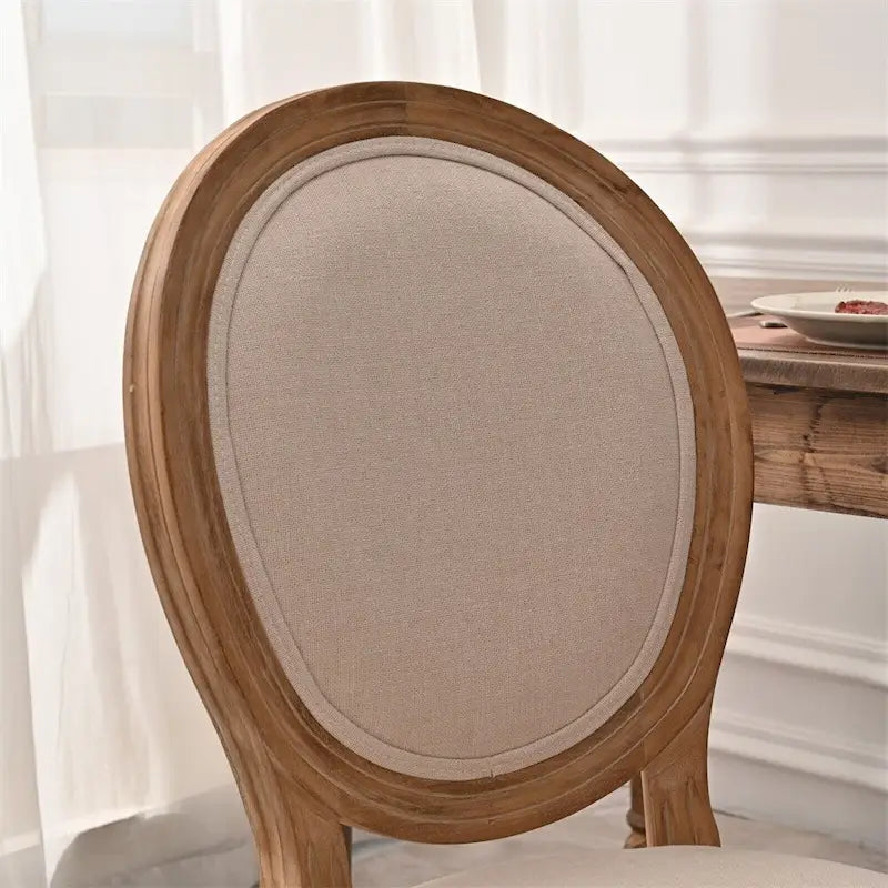Chaise de salle à manger vintage rembourrée à dossier rond, en bois d'hévéa, lin gris antique crème