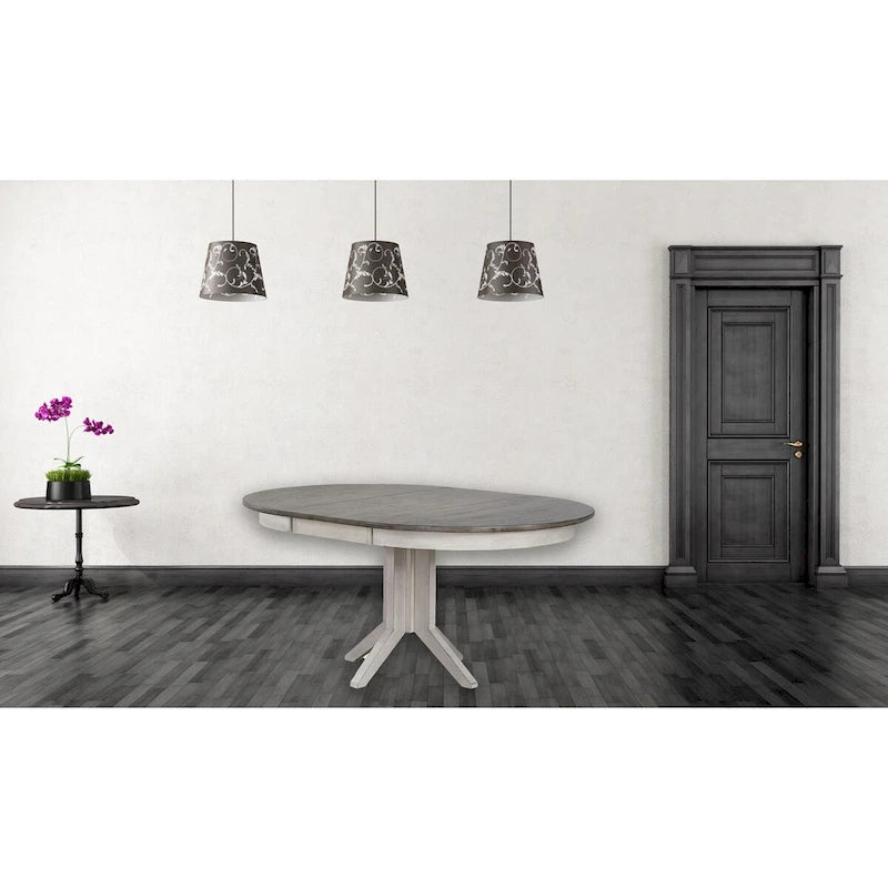 Extendable Round Pedestal Dining Table Gray White Two-Tone Wood