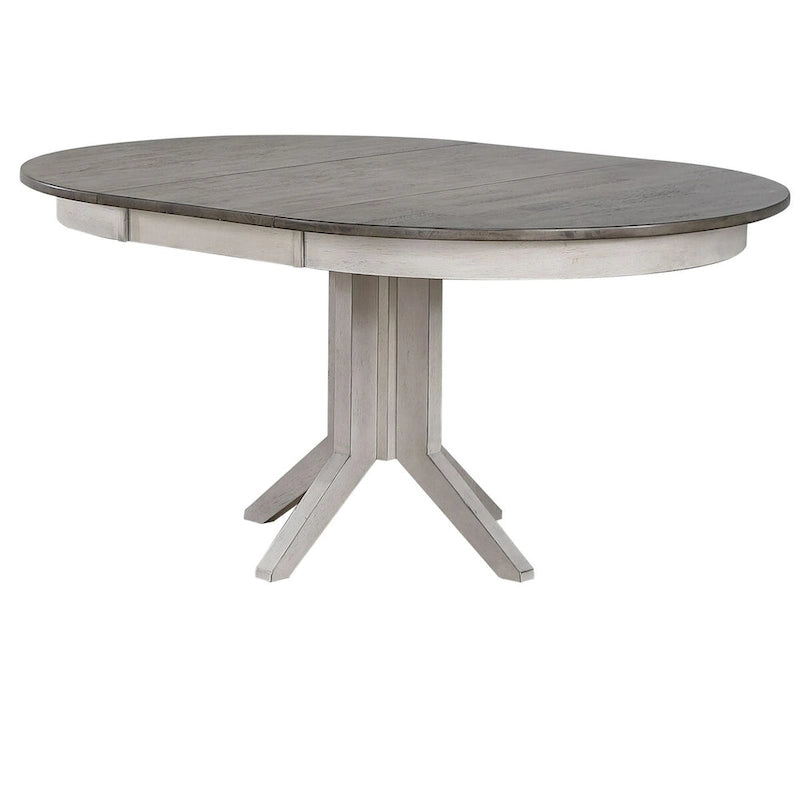 Extendable Round Pedestal Dining Table Gray White Two-Tone Wood